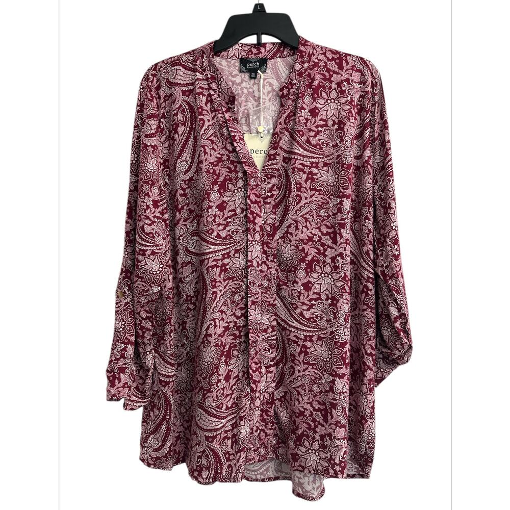 Perch by Blu-pepper Burgundy Red Floral Paisley Tunic Top Plus Size 3XL NWT